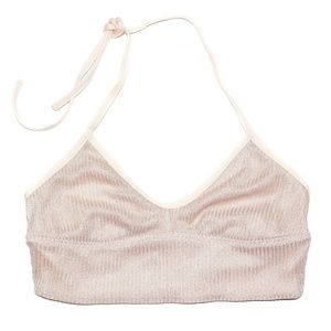 Aerie Halter Bralette Metallic Light Pink